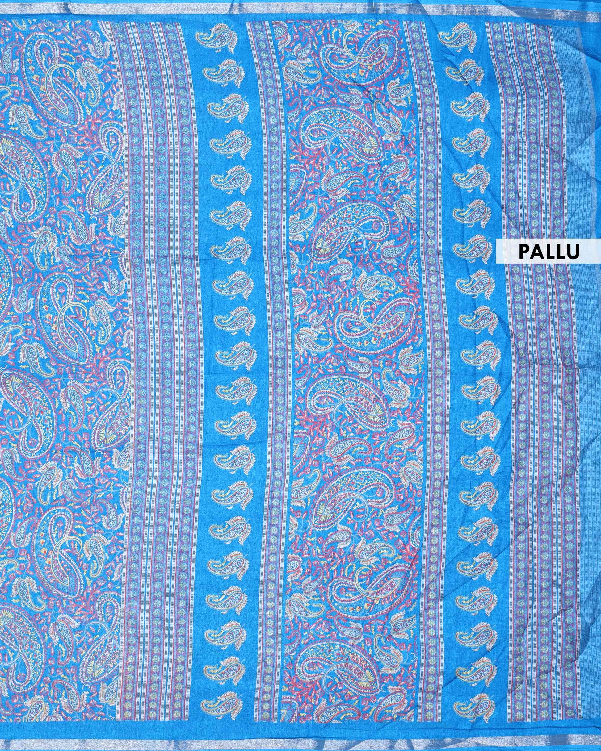 Elegant Paisley Floral Jacquard Art Silk Saree with Woven Border and All-Over Intricate Motif Design - Blue-Pallu