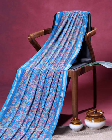 Elegant Paisley Floral Jacquard Art Silk Saree with Woven Border and All-Over Intricate Motif Design - Blue
