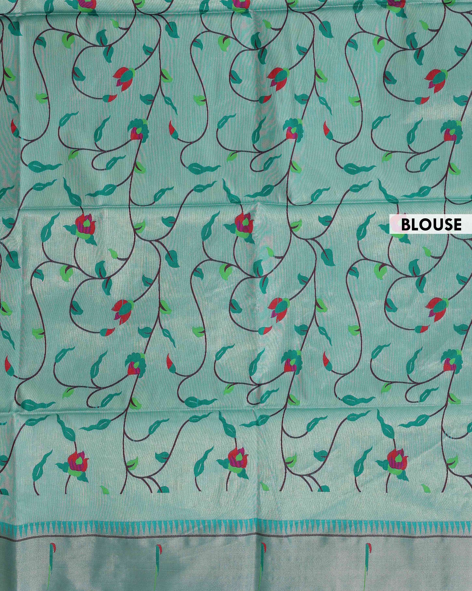 Elegant Paithani Saree with Elaborate Peacock and Floral Weaving on the Pallu -Green-Blouse