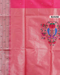 Elegant Paithani Saree with Elaborate Peacock and Floral Weaving on the Pallu - Pink-blouse