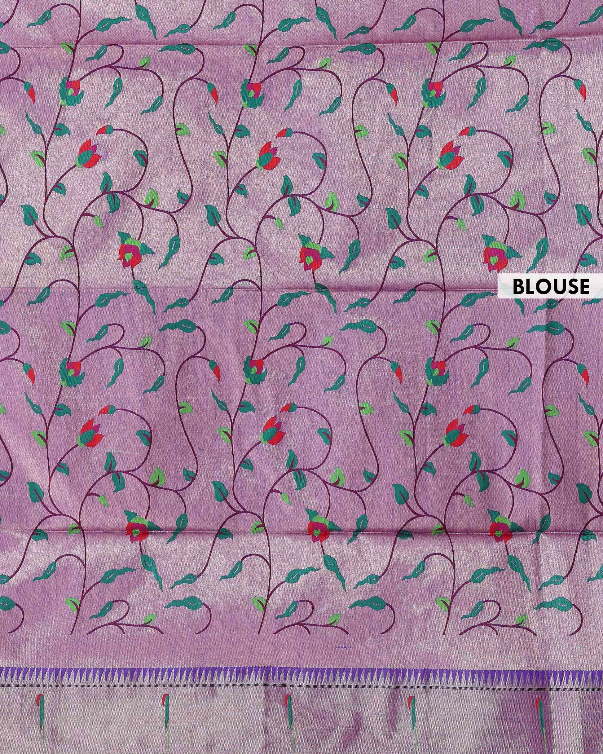 Elegant Paithani Saree with Elaborate Peacock and Floral Weaving on the Pallu - Purple-BLOUSE