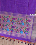 Elegant Paithani Saree with Elaborate Peacock and Floral Weaving on the Pallu - Purple-PALLU