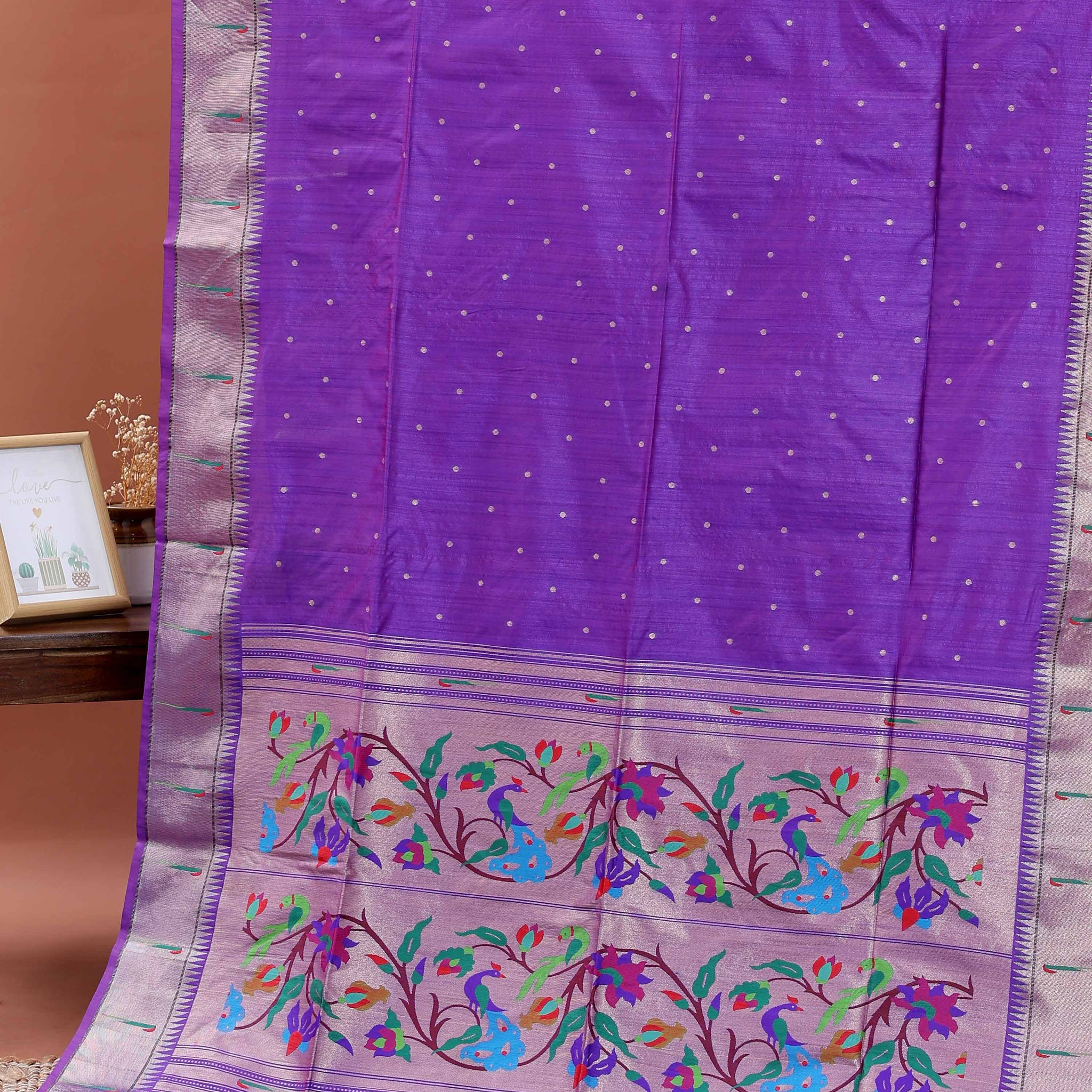 Elegant Paithani Saree with Elaborate Peacock and Floral Weaving on the Pallu - Purple