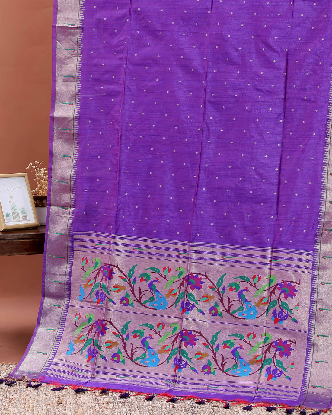 Elegant Paithani Saree with Elaborate Peacock and Floral Weaving on the Pallu - Purple