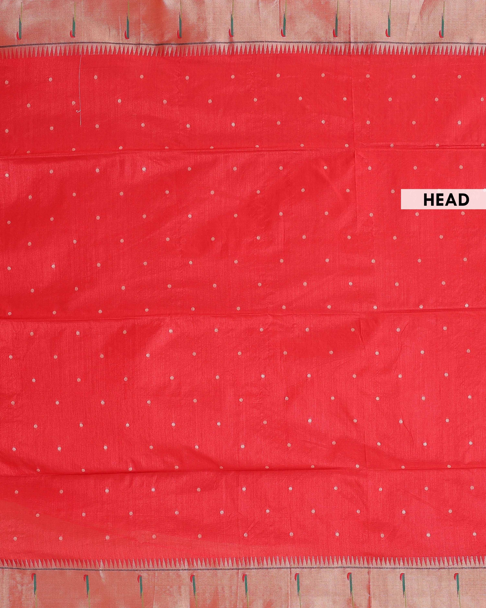 Elegant Paithani Saree with Elaborate Peacock and Floral Weaving on the Pallu - Red-pallu