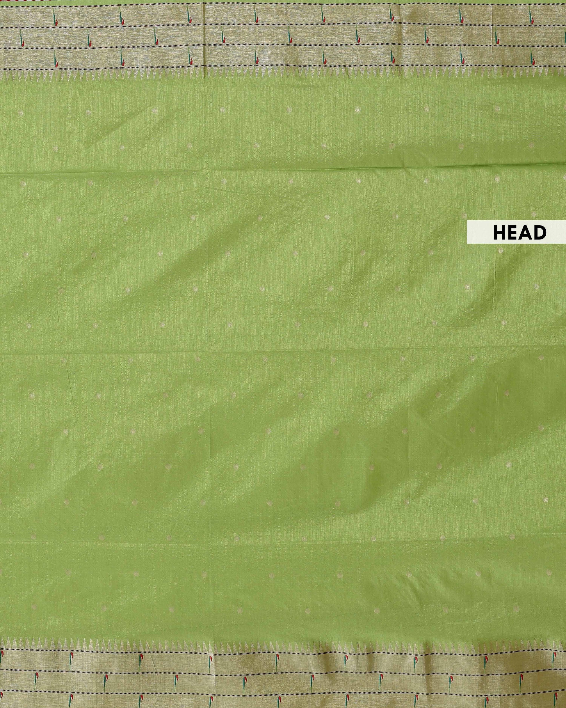 Elegant Paithani Saree with Traditional Peacock and Floral Motifs - Green-HEAD
