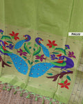 Elegant Paithani Saree with Traditional Peacock and Floral Motifs - Green-pallu