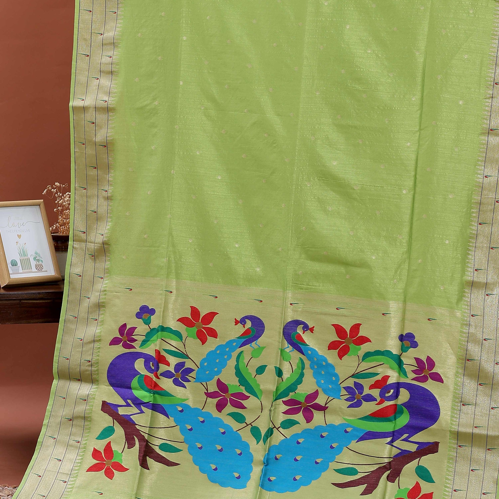 Elegant Paithani Saree with Traditional Peacock and Floral Motifs - Green