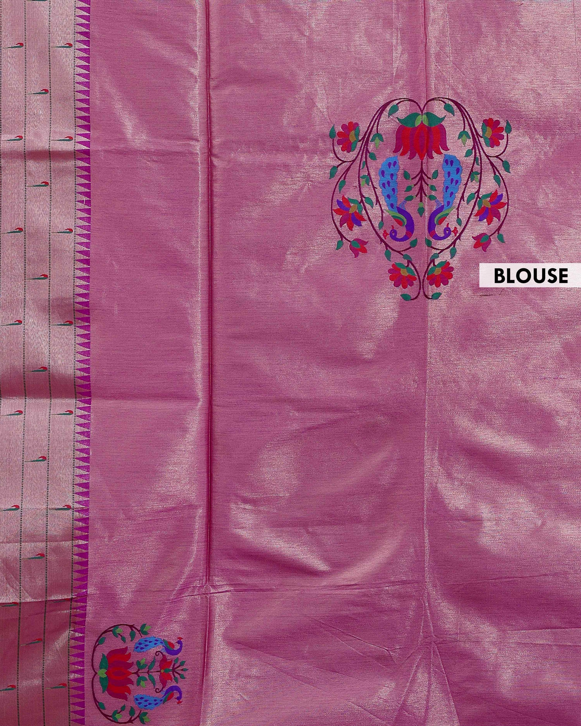 Elegant Paithani Saree with Traditional Peacock and Floral Motifs - Purple-blouse