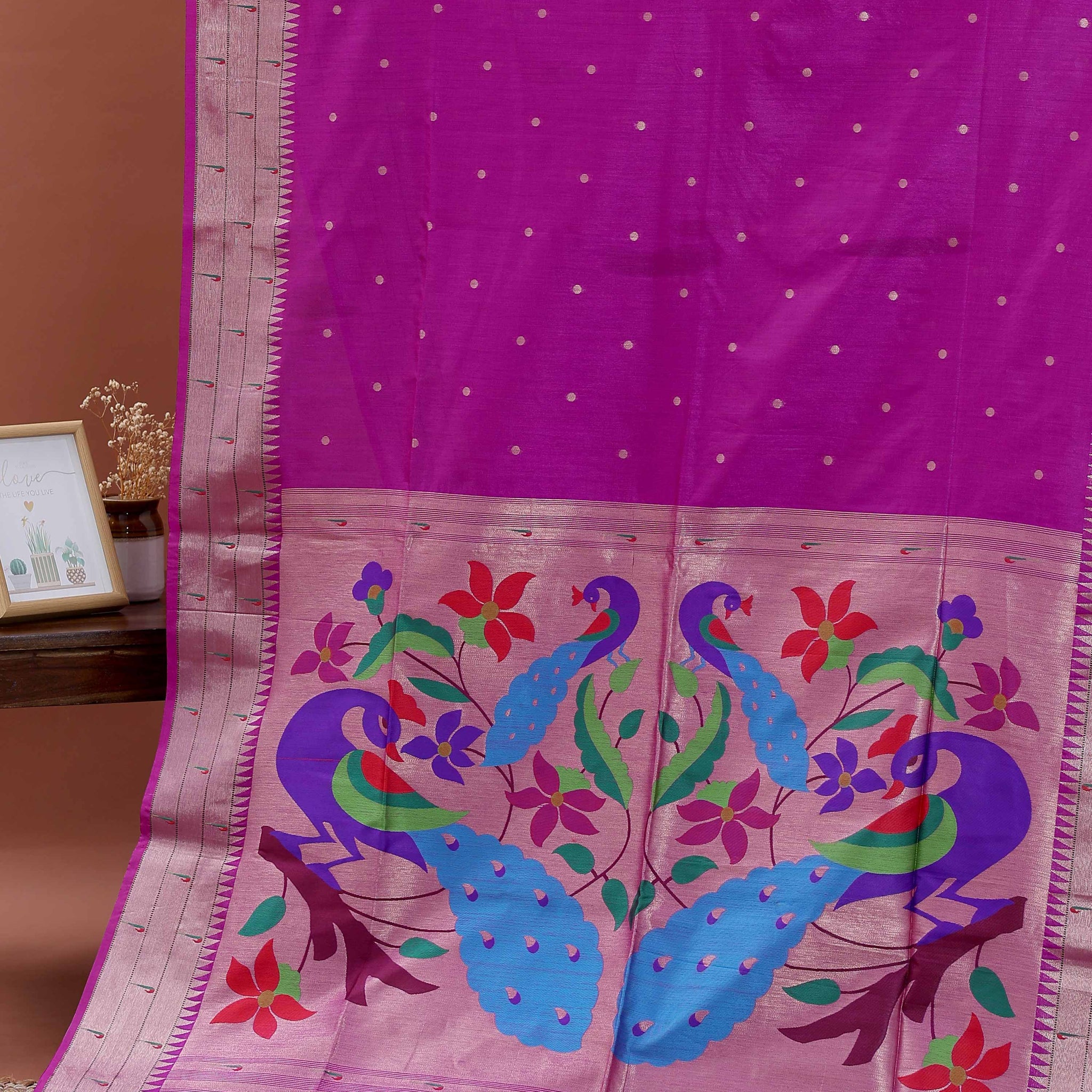Elegant Paithani Saree with Traditional Peacock and Floral Motifs - Purple