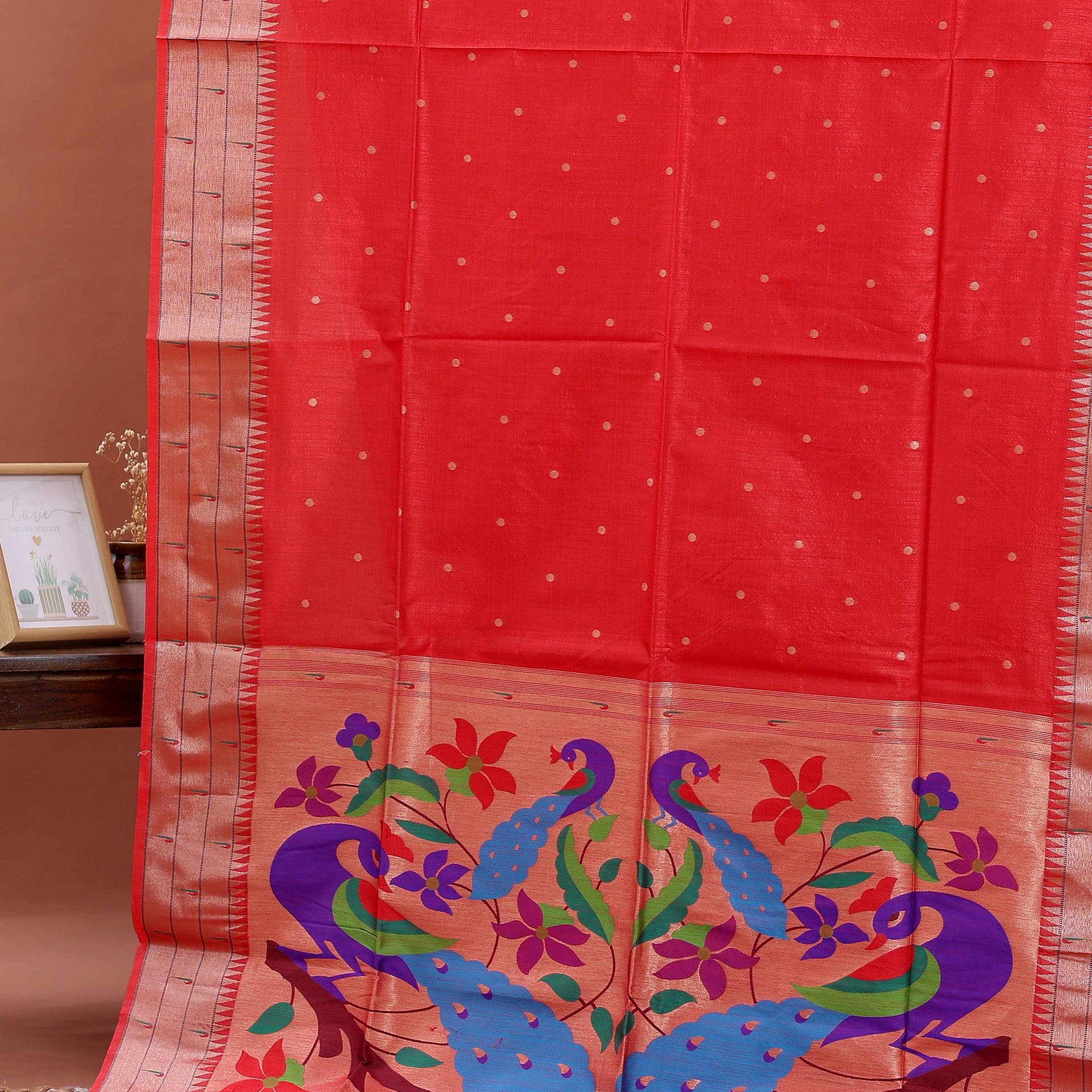 Elegant Paithani Saree with Traditional Peacock and Floral Motifs - Red