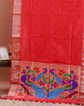 Elegant Paithani Saree with Traditional Peacock and Floral Motifs - Red