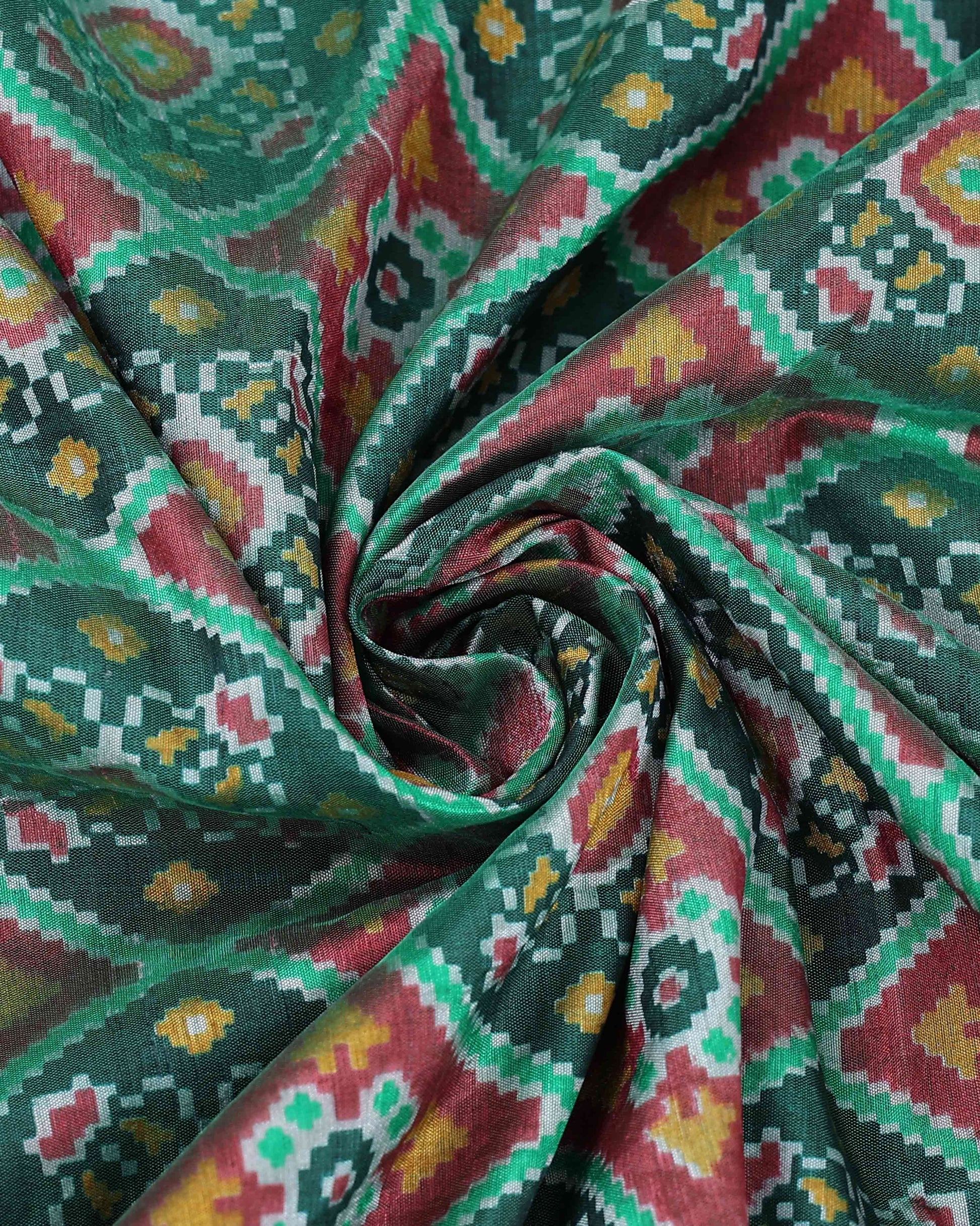 Elegant Patola Handloom Saree with Woven Geometric and Floral Designs - Green-close