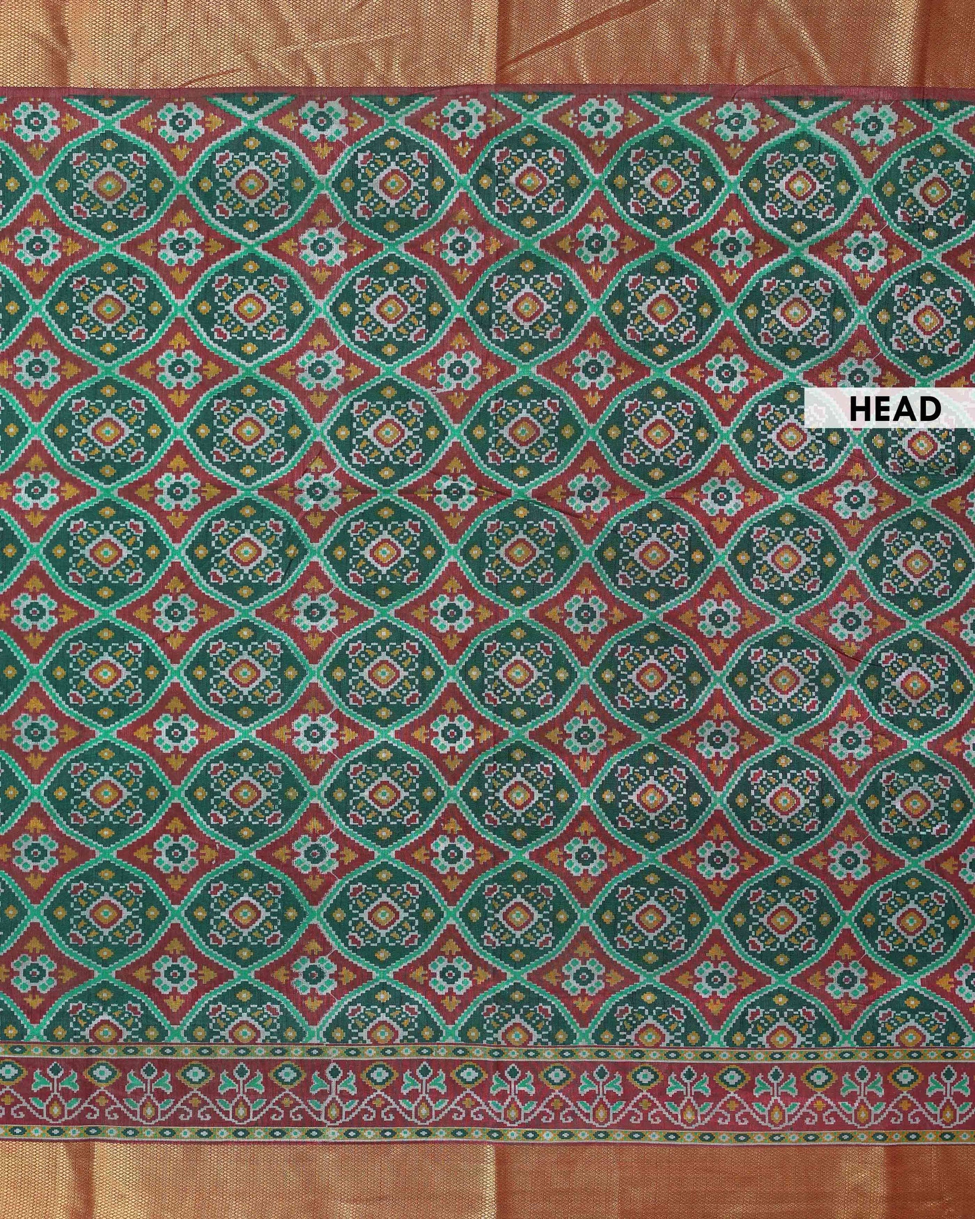 Elegant Patola Handloom Saree with Woven Geometric and Floral Designs - Green-head