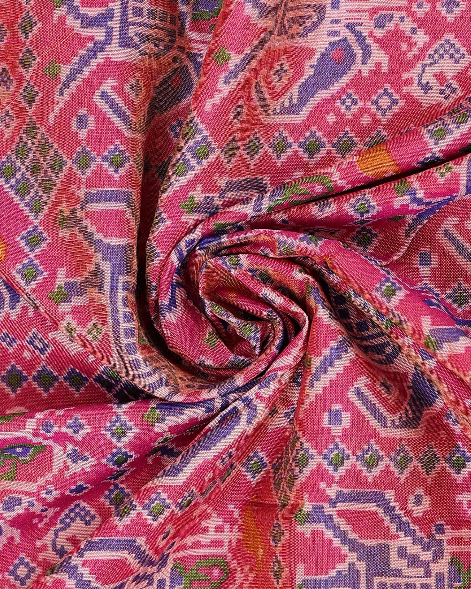 Elegant Patola Handloom Saree with Woven Geometric and Floral Designs - Red-close