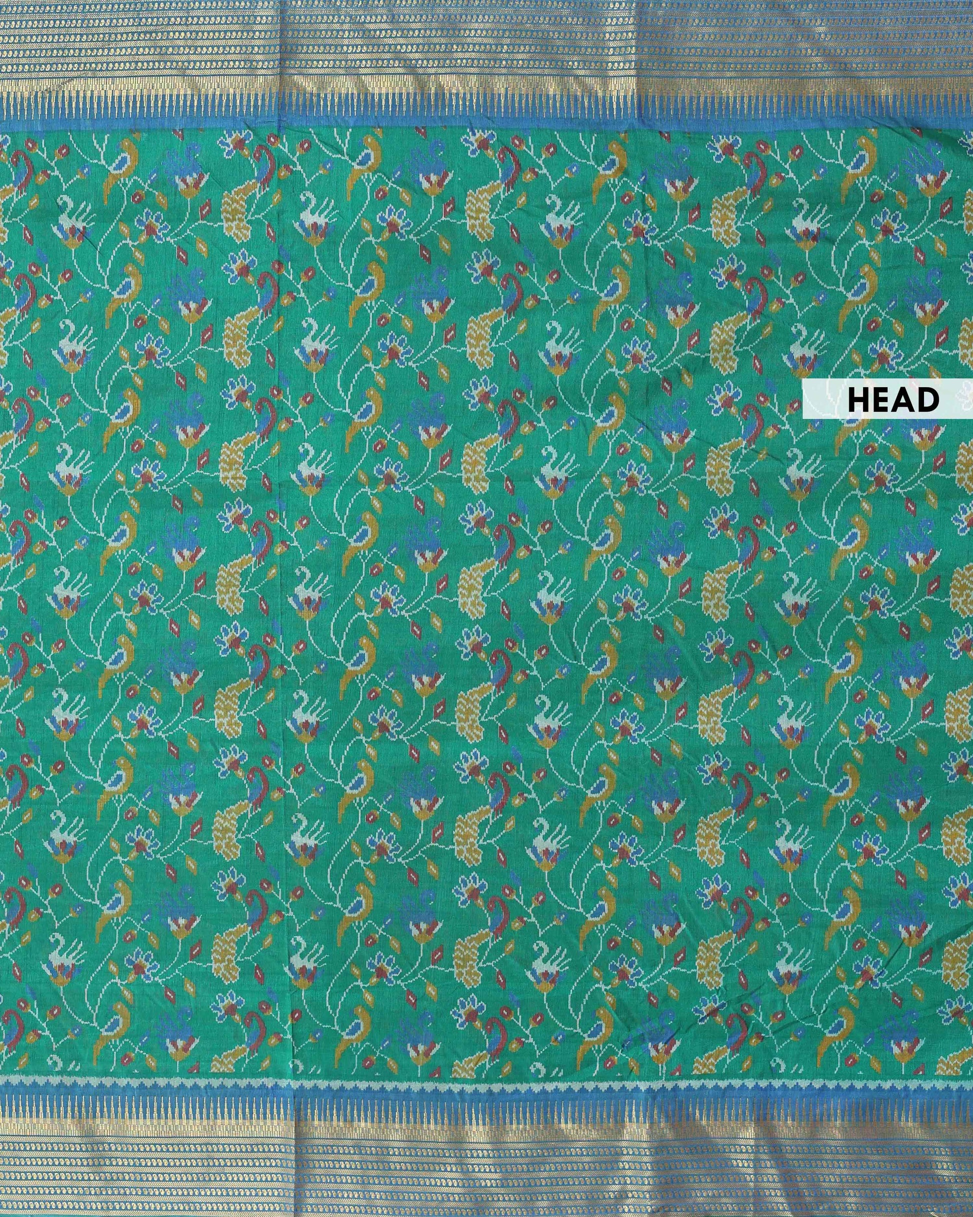 Elegant Patola Saree with Classic Peacock and Geometric Border - Green-pallu-head