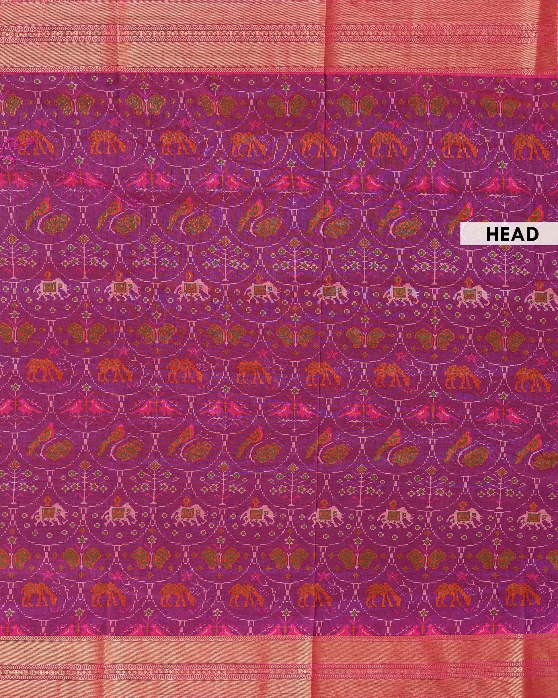 Elegant Patola Semi-Silk Saree with Traditional Ikkat Weave - Purple-head