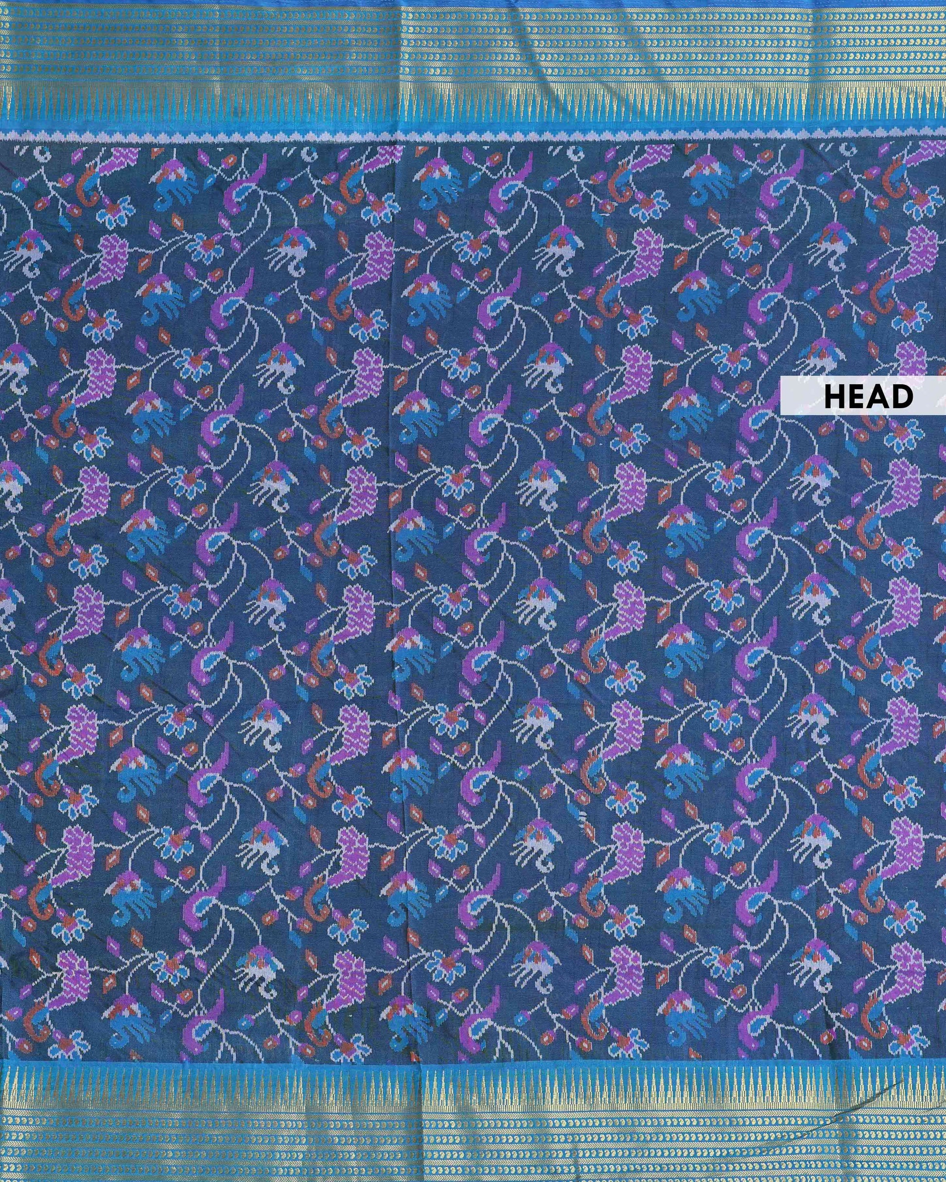 Elegant Patola Semi Silk Saree with Intricate Floral and Bird Motif Weaving, and Zari Border - Blue
