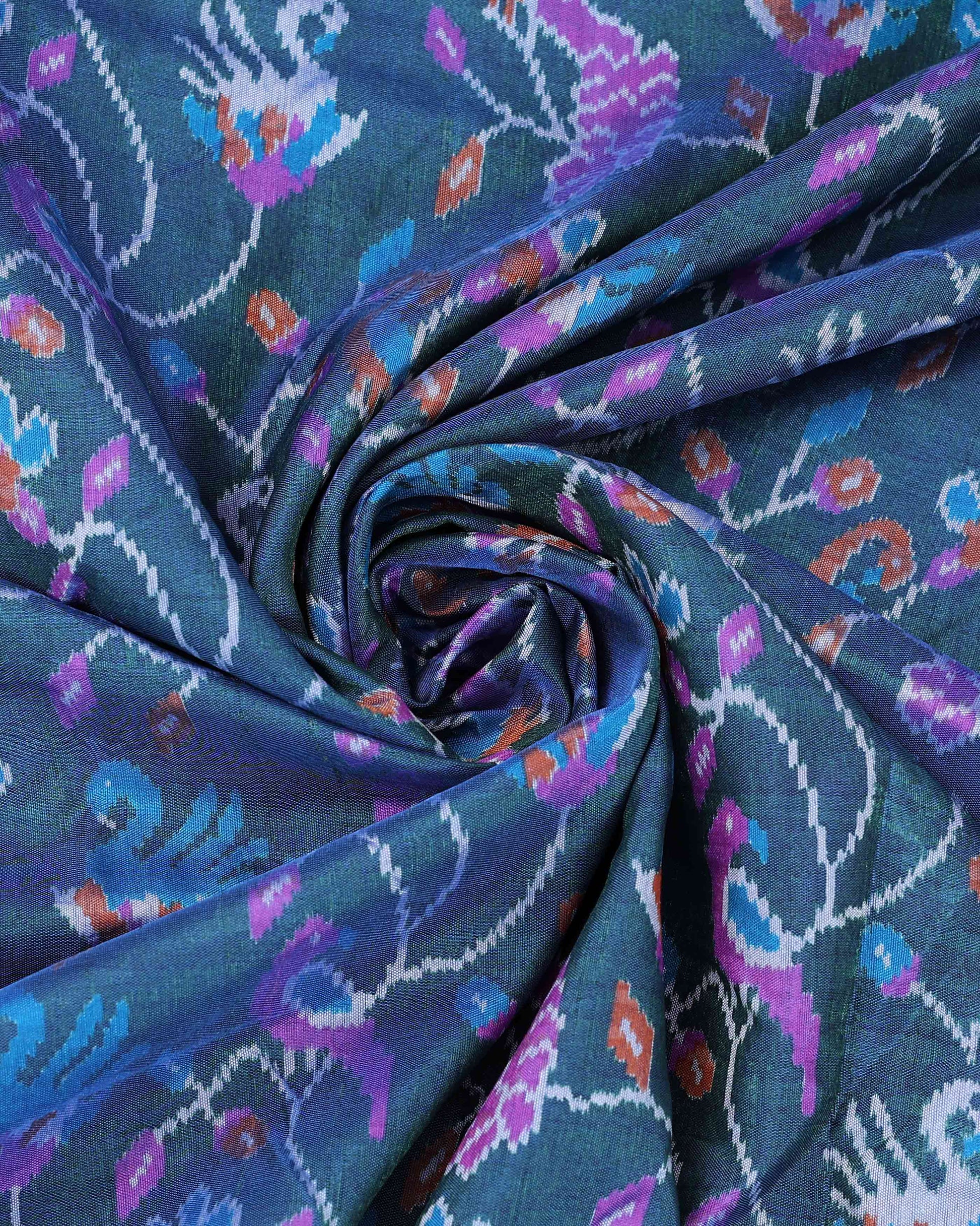 Elegant Patola Semi Silk Saree with Intricate Floral and Bird Motif Weaving, and Zari Border - Blue