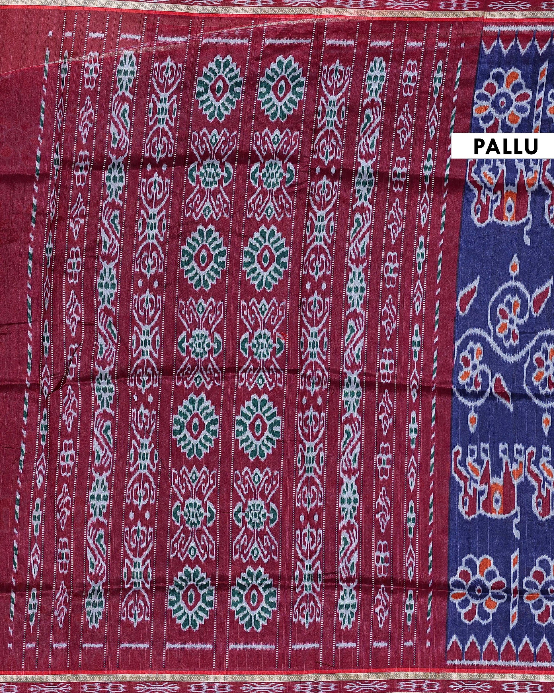 Elegant Pochampally Ikkat Handloom Saree with Elephant and Floral Motifs - Navy Blue