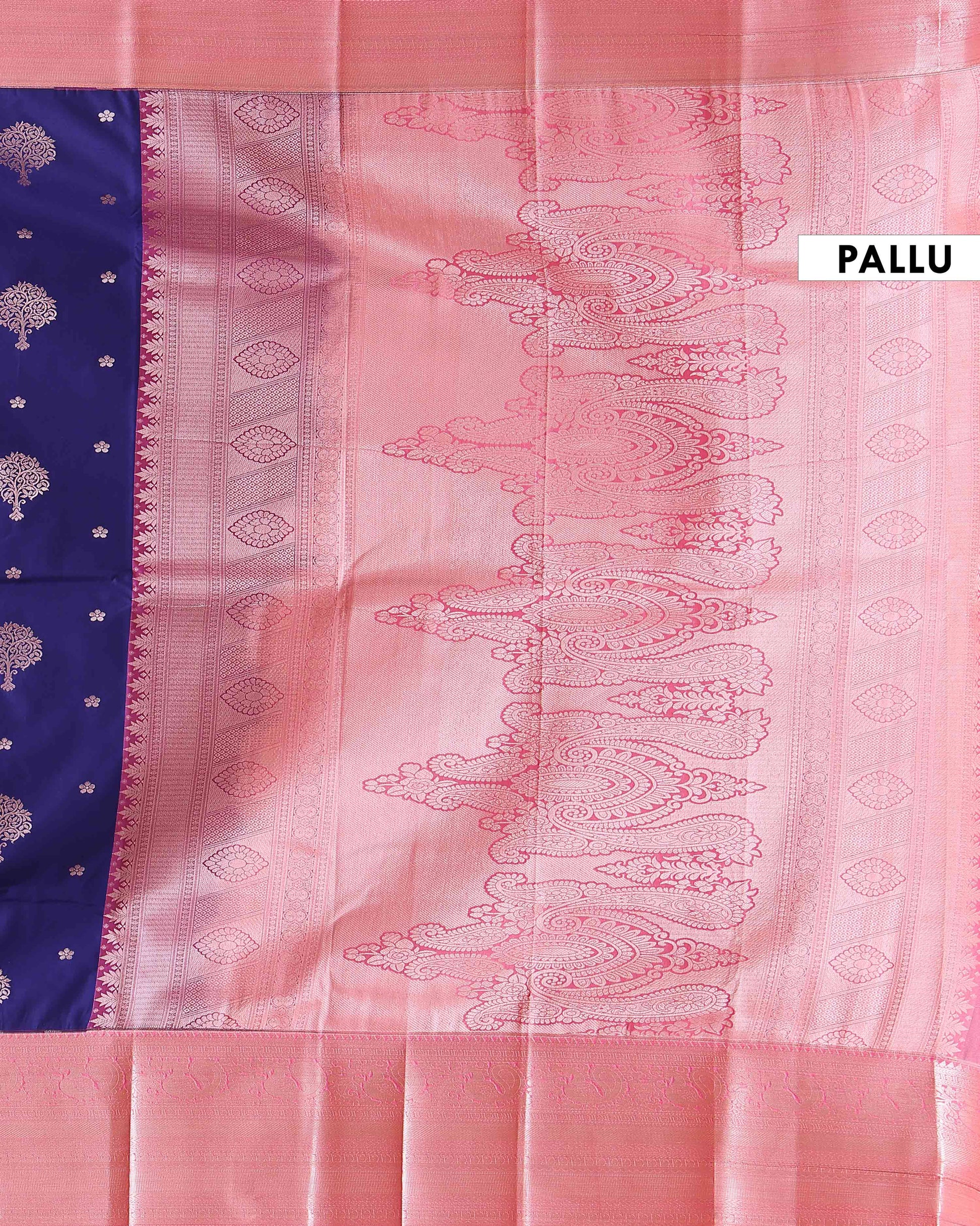 Elegant Premium Niranjana Silk Saree with Ornate Paisley Border and All-Over Zari Motifs - Blue