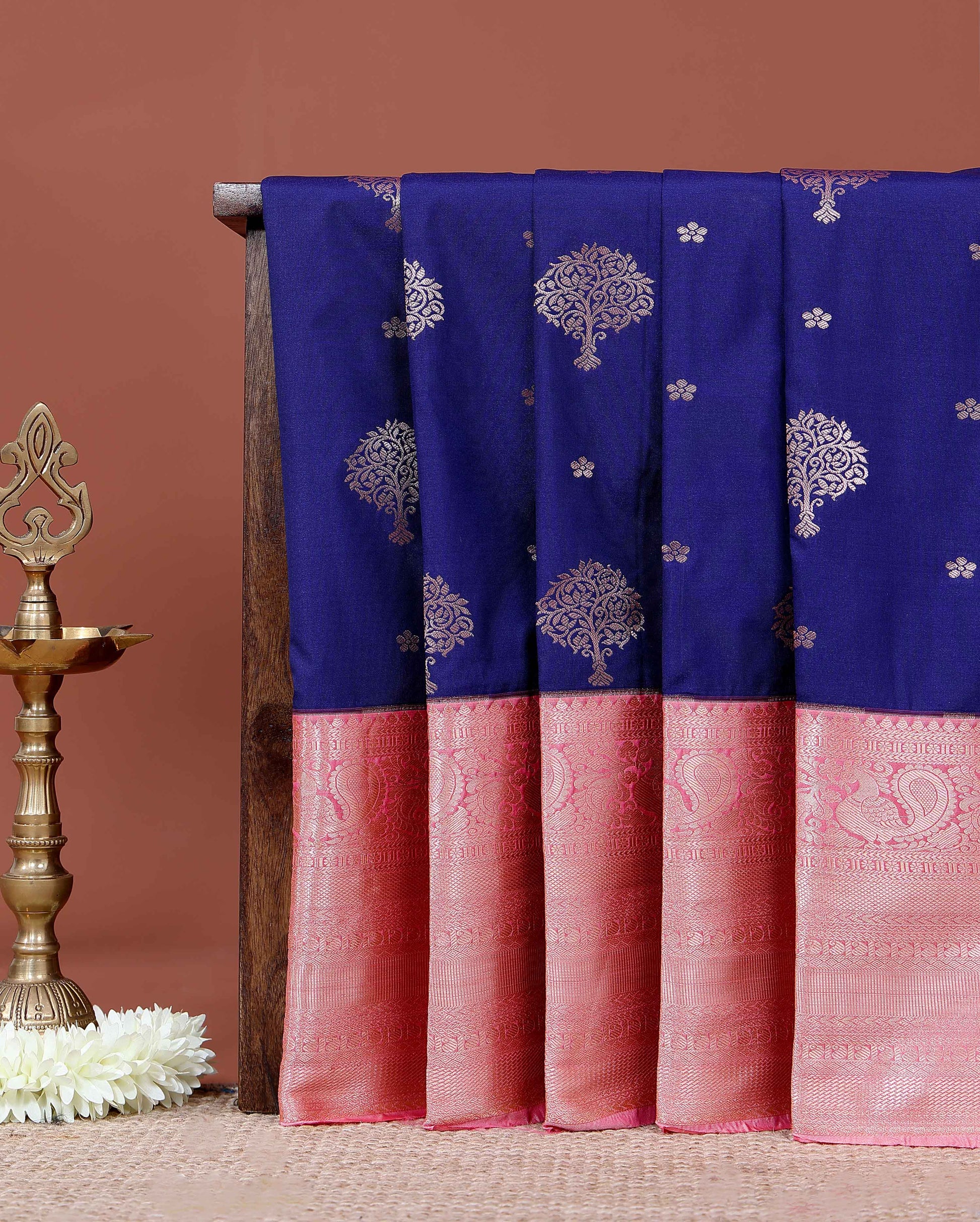 Elegant Premium Niranjana Silk Saree with Ornate Paisley Border and All-Over Zari Motifs - Blue