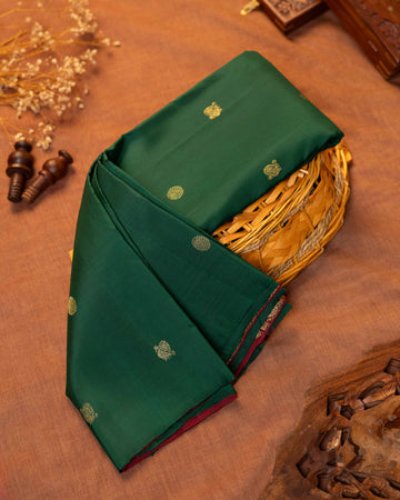 Elegant Pure Handloom Kanchipuram Pure Silk Saree with Zari Woven Buttas and Borderless Design - Green