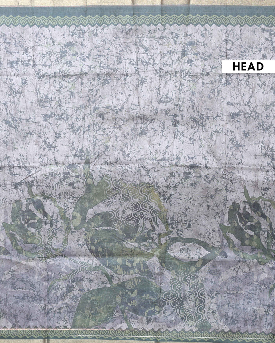 Elegant Semi-Silk Saree with Abstract Floral Print and Detailed Border - Green