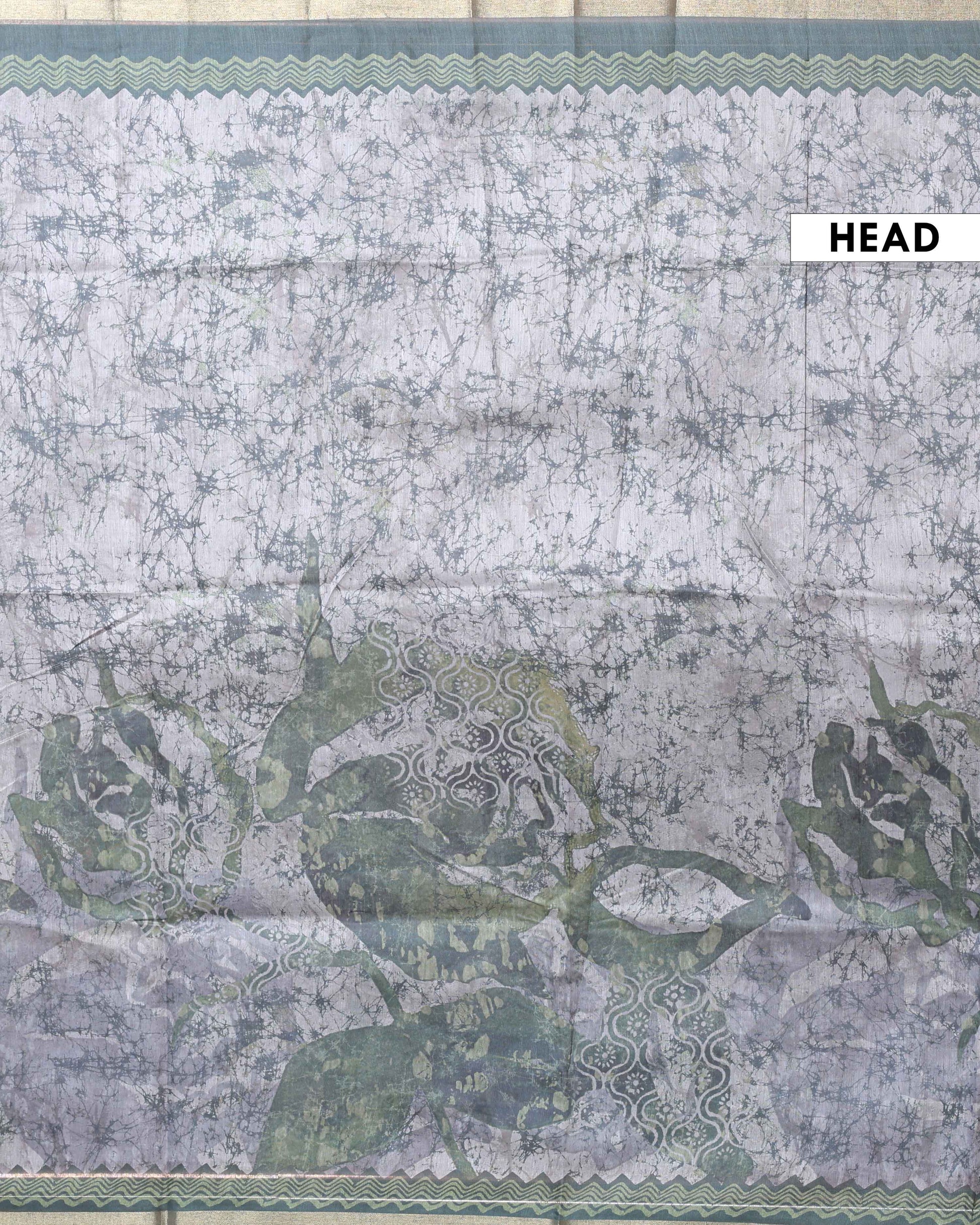 Elegant Semi-Silk Saree with Abstract Floral Print and Detailed Border - Green-Head