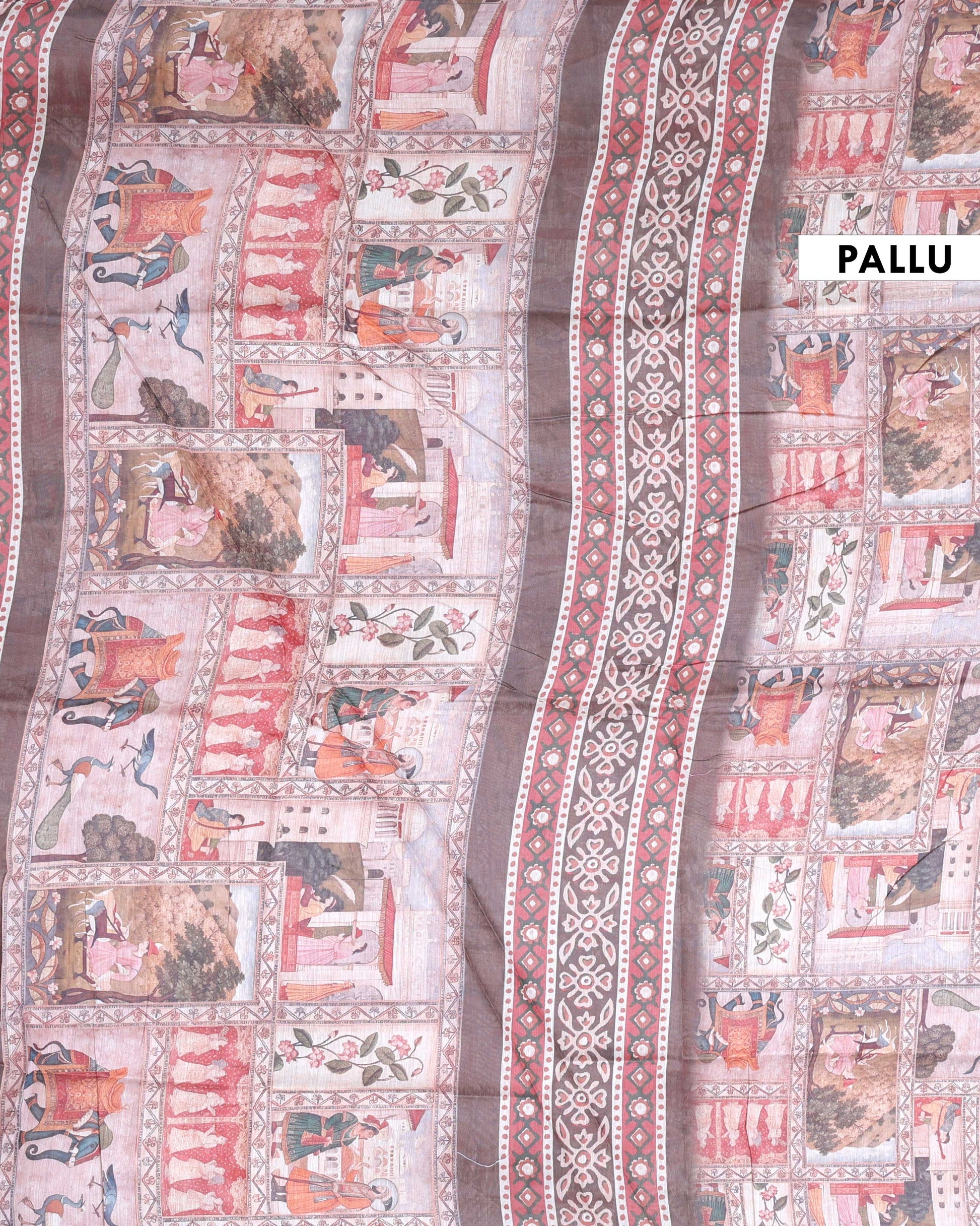 Elegant Semi-Silk Saree with Handloom-Style Weave and Traditional Patterns - Light Brown-Pallu