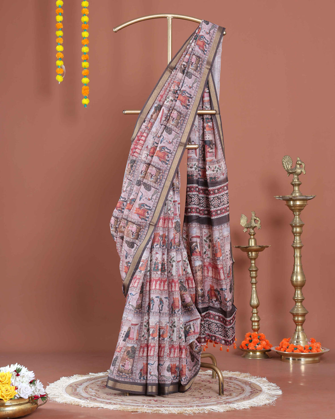 Elegant Semi-Silk Saree with Handloom-Style Weave and Traditional Patterns - Light Brown
