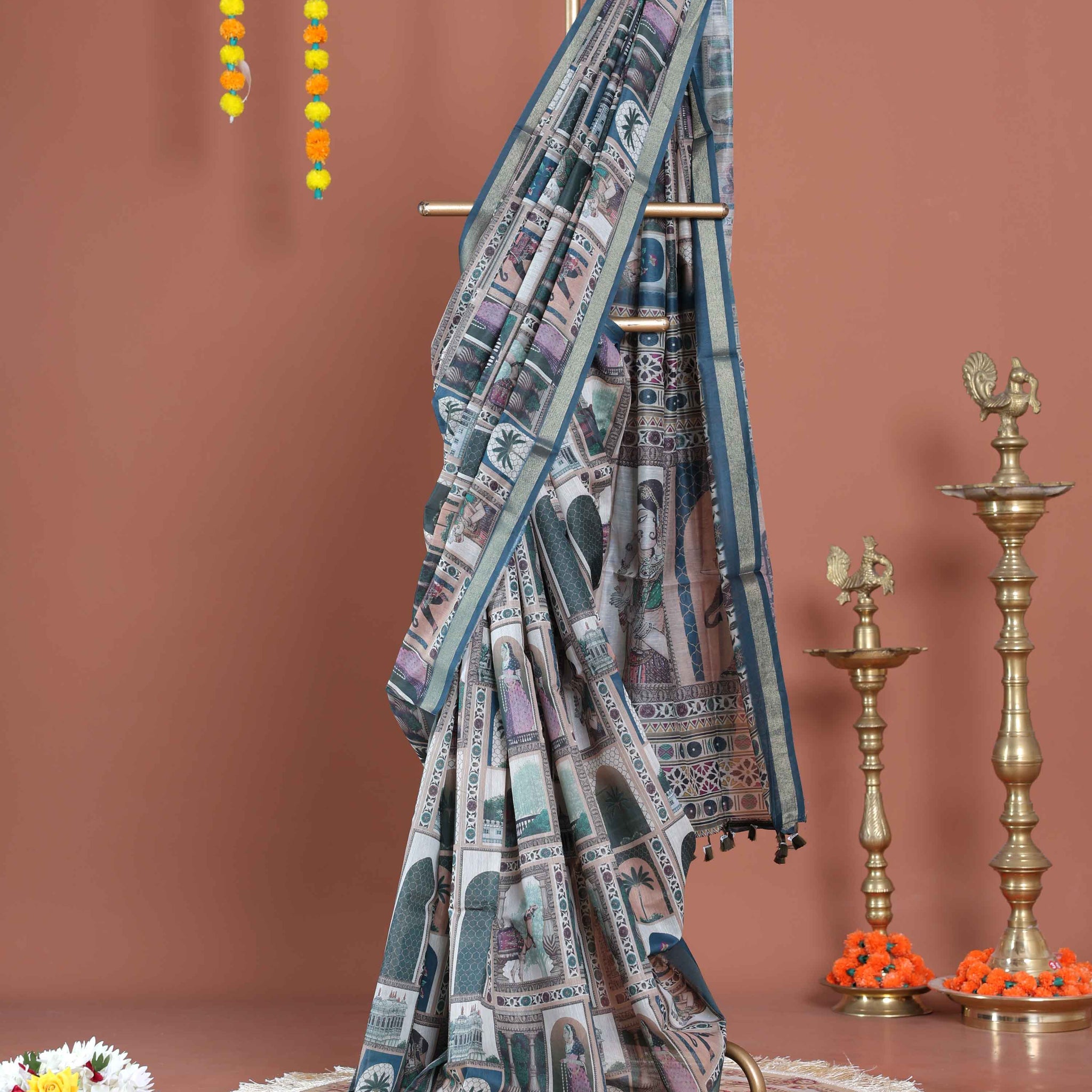 Elegant Semi-Silk Saree with Intricate Digital Print and Tassel Detailing - Multi