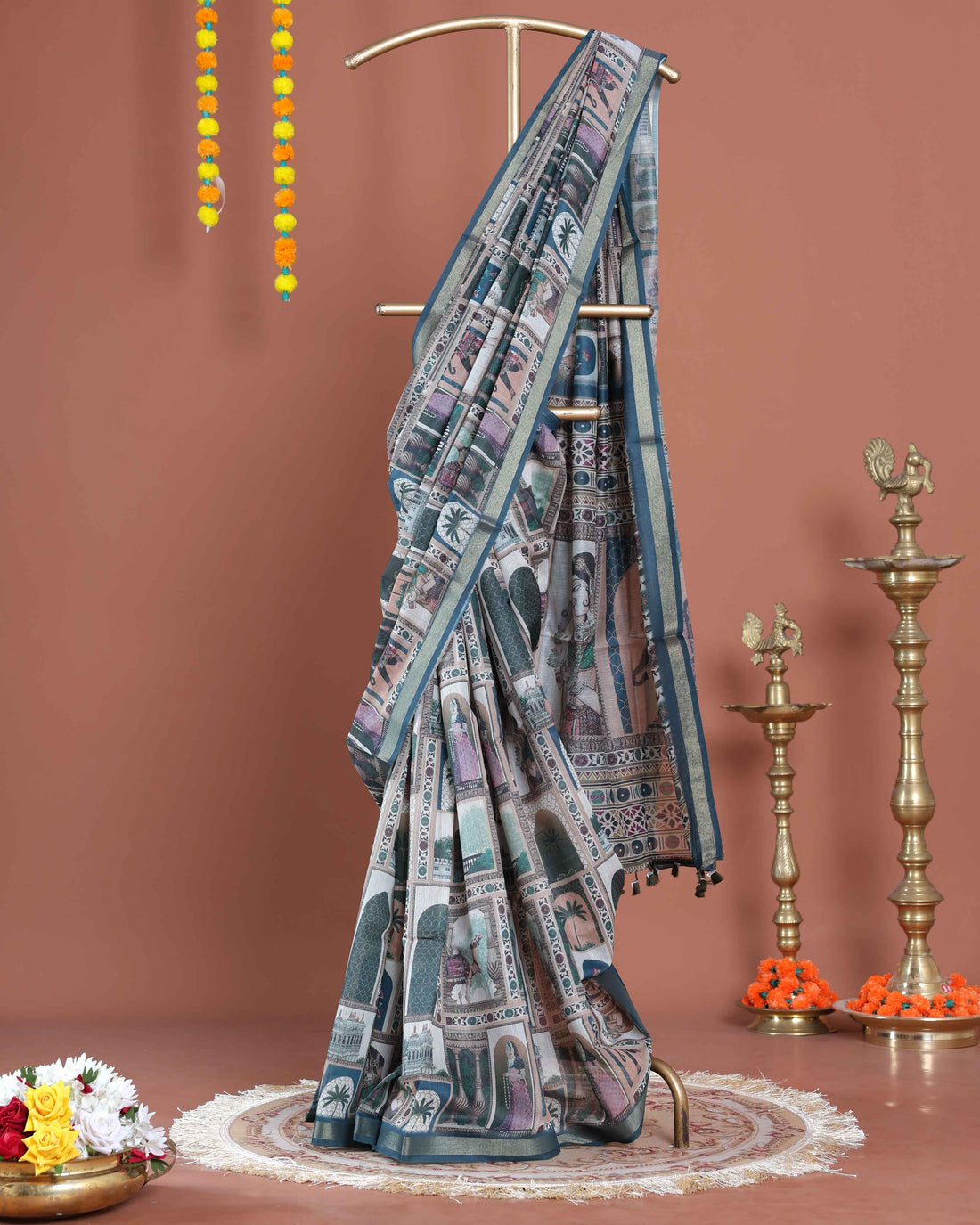 Elegant Semi-Silk Saree with Intricate Digital Print and Tassel Detailing - Multi