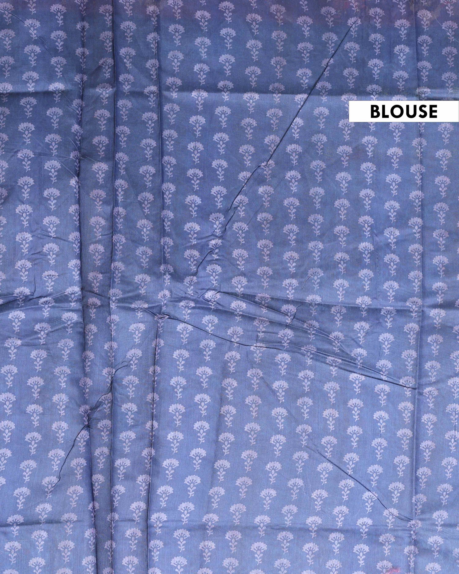  Elegant Semi-Silk Saree with Intricate Folk Art Border and Pallu - Blue-Blouse