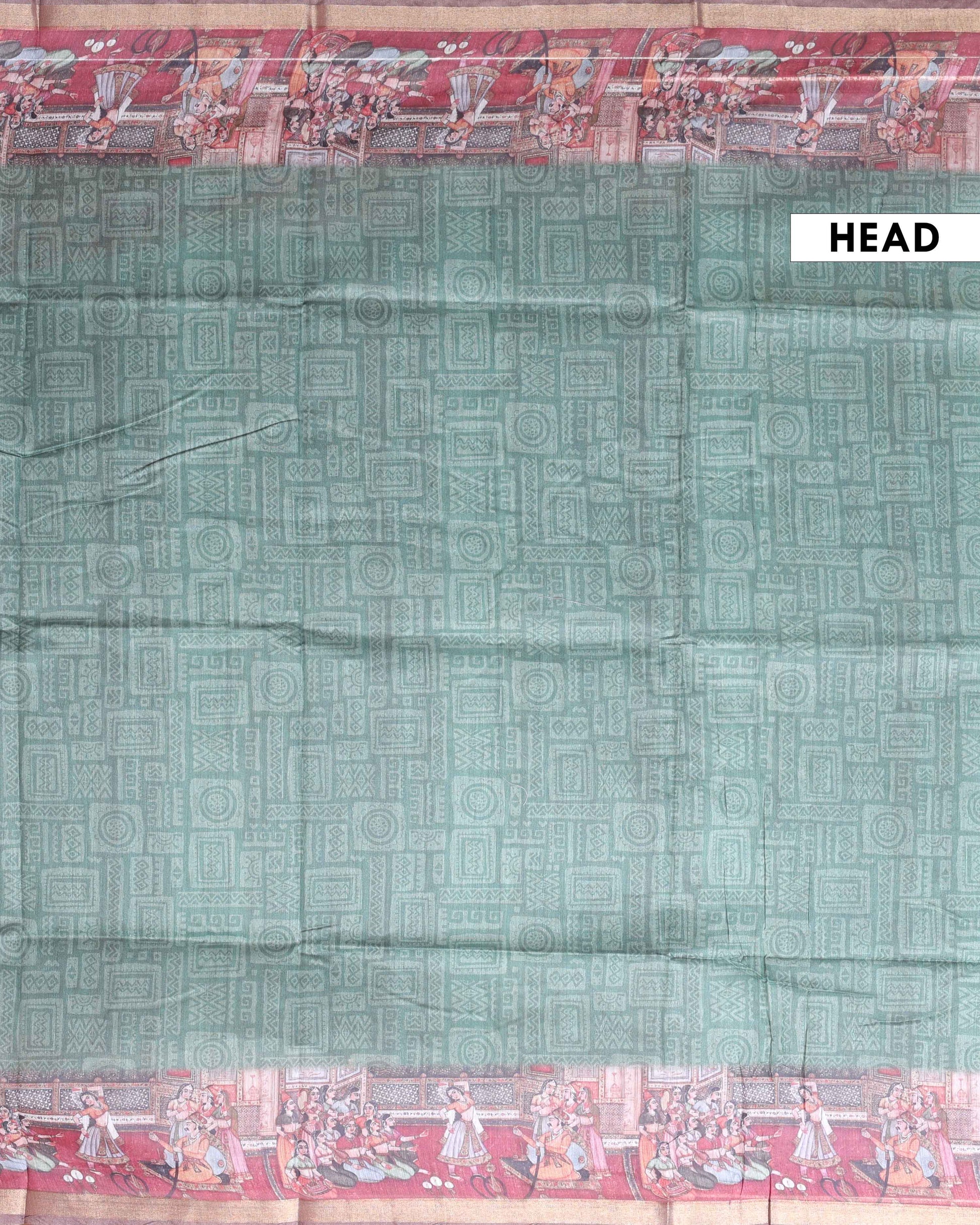 Elegant Semi-Silk Saree with Intricate Printed Border and Pallu - Green-Head