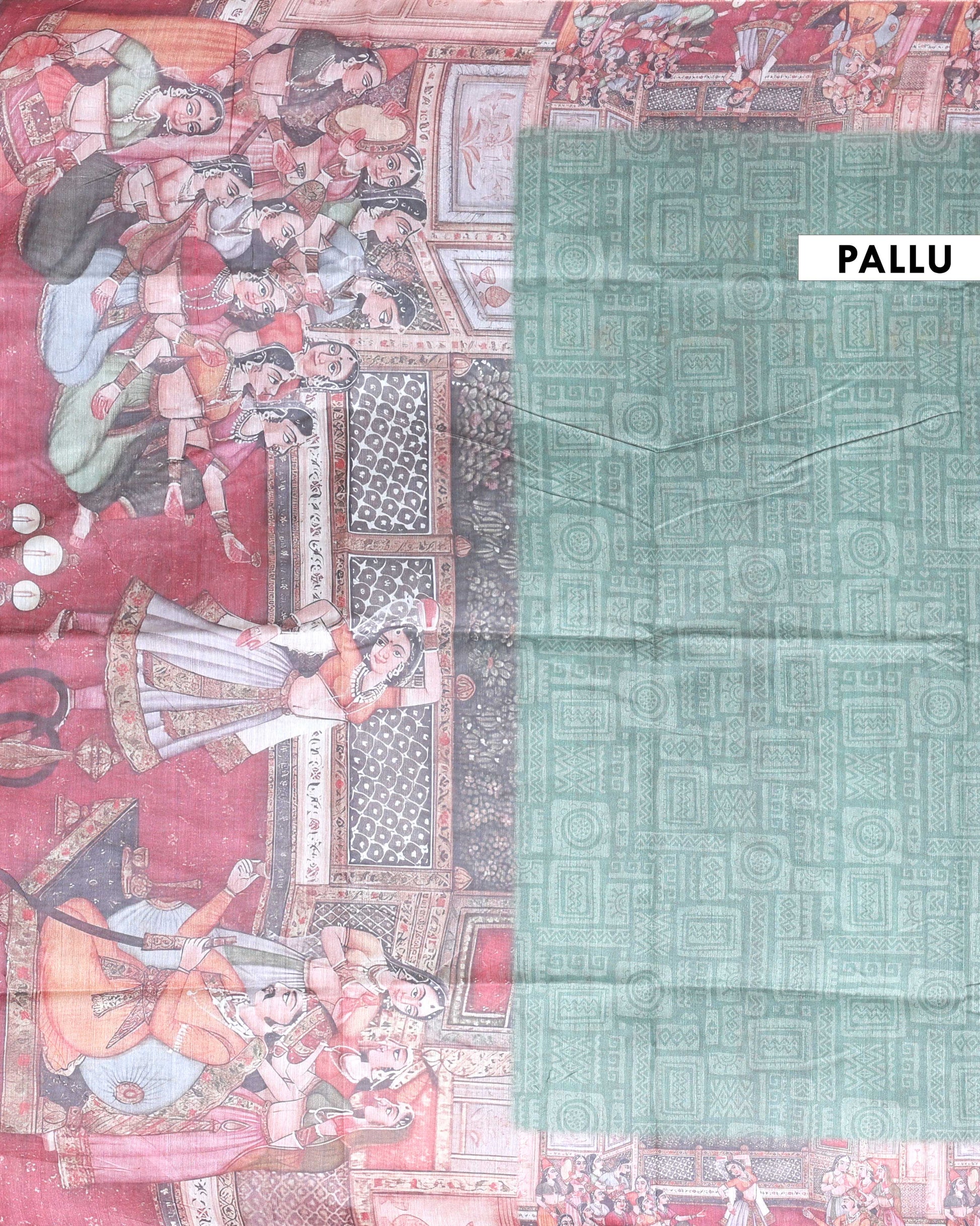 Elegant Semi-Silk Saree with Intricate Printed Border and Pallu - Green-Pallu