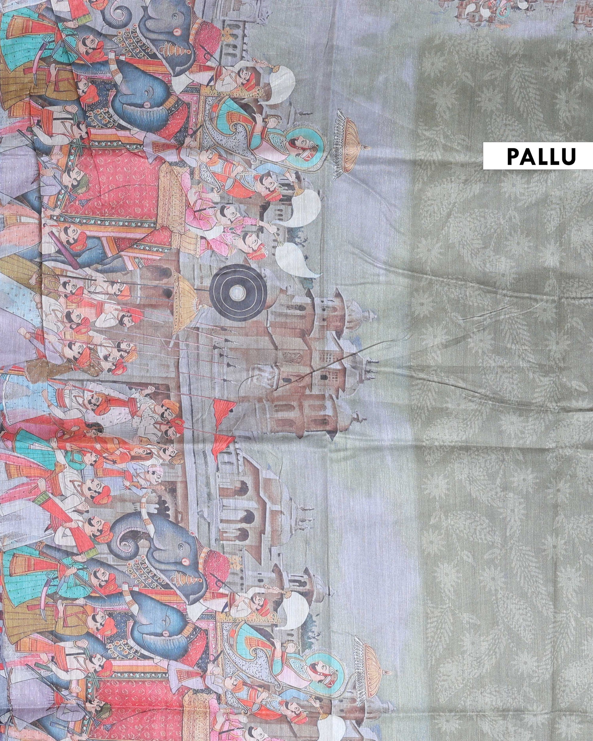 Elegant Semi-Silk Saree with Traditional Border Print - Green-Pallu