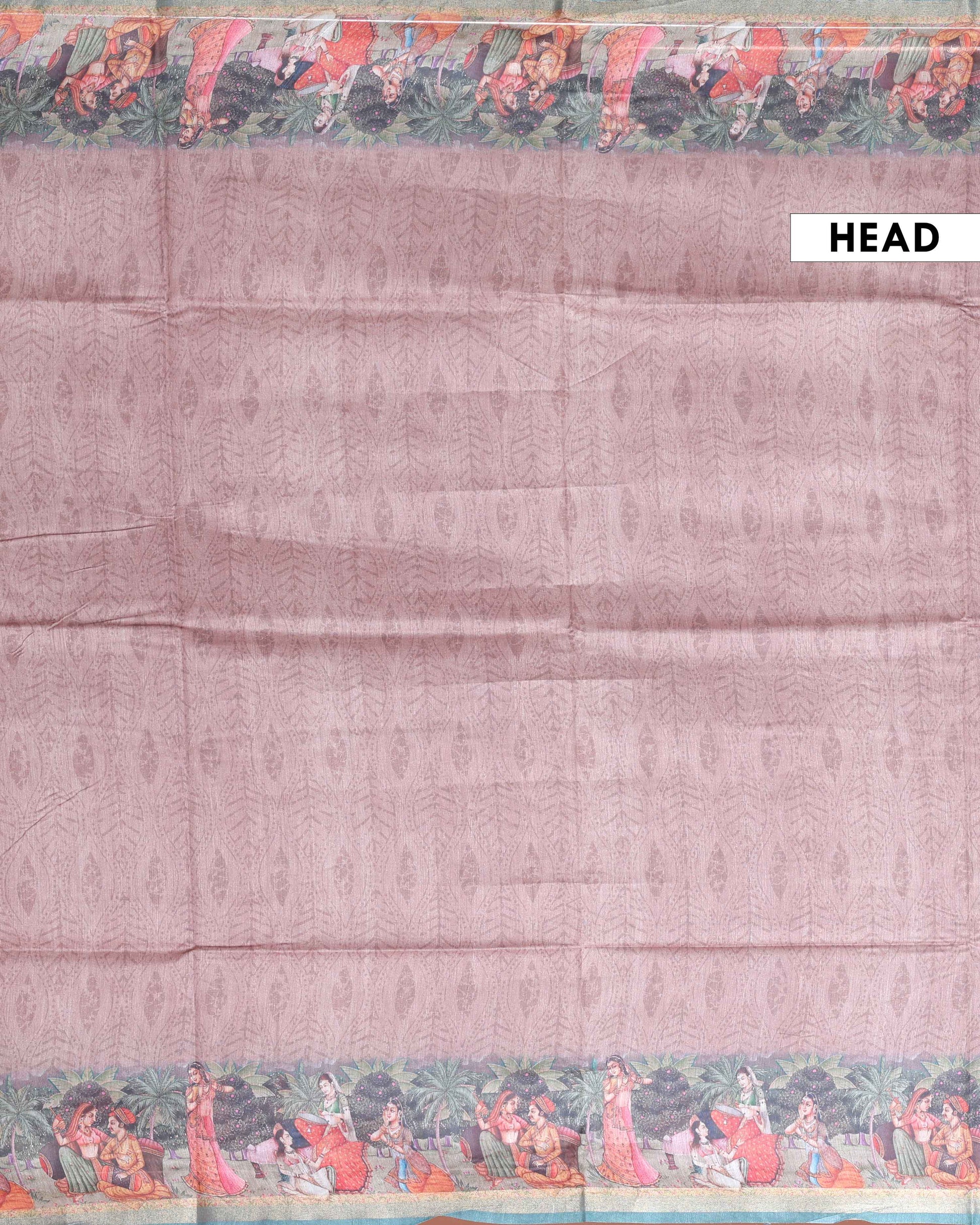 Elegant Semi-Silk Saree with Traditional Border Print - Light Pink-Head