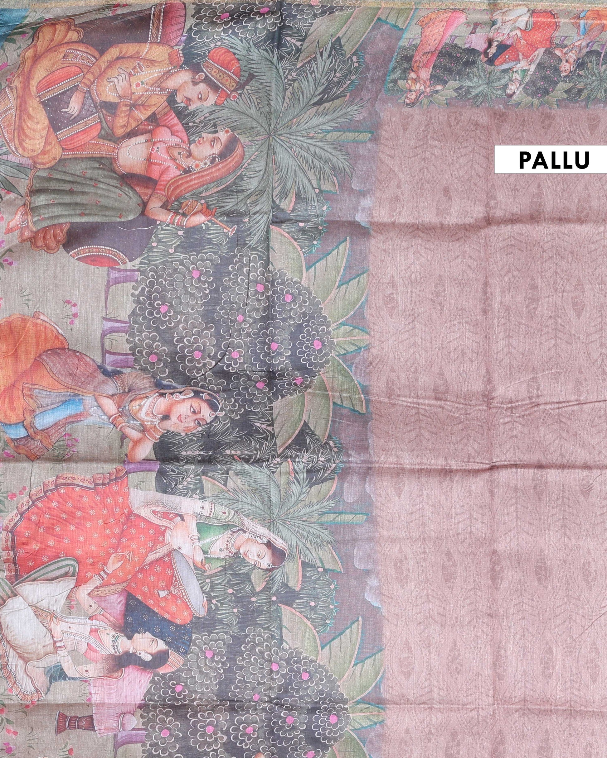 Elegant Semi-Silk Saree with Traditional Border Print - Light Pink-Pallu