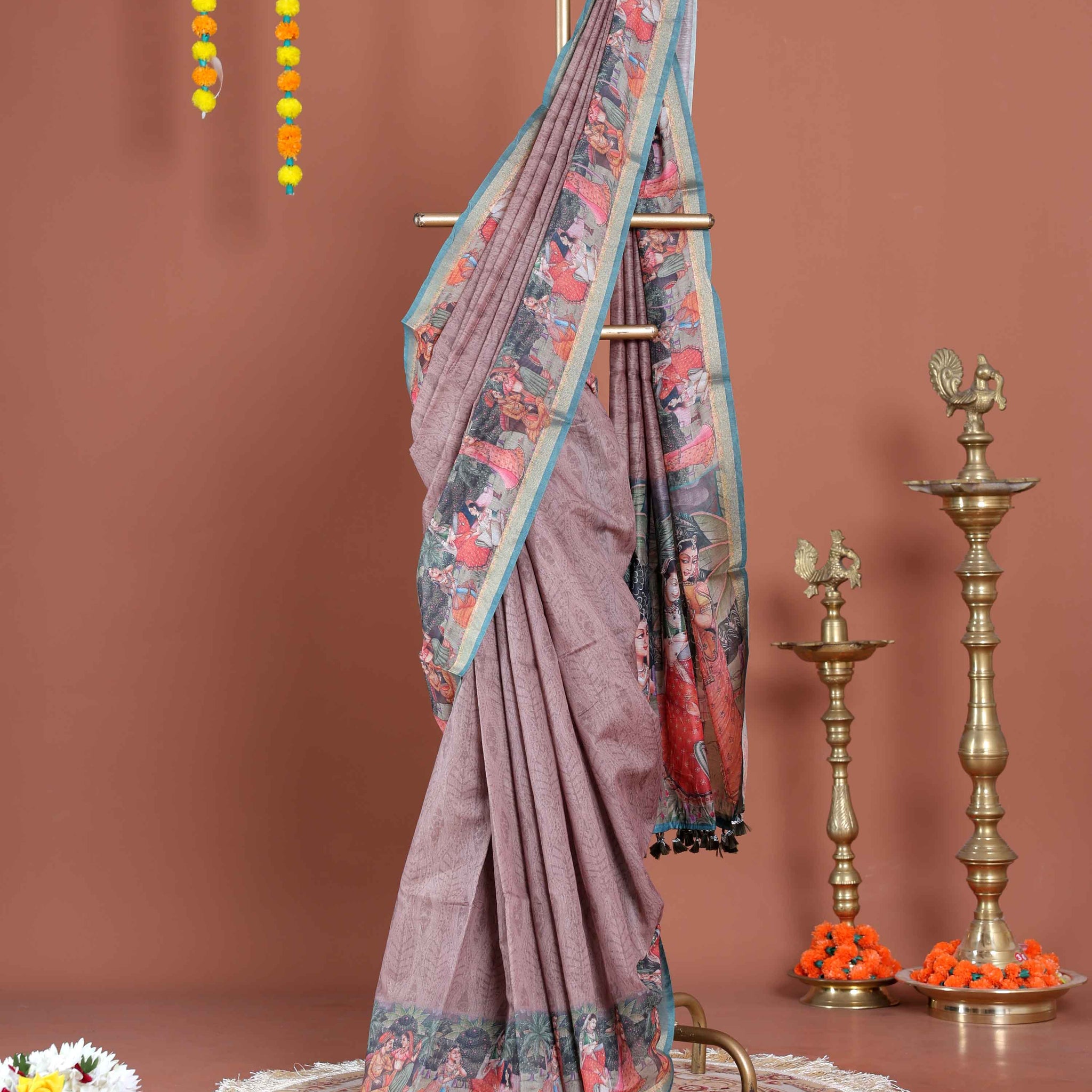 Elegant Semi-Silk Saree with Traditional Border Print - Light Pink
