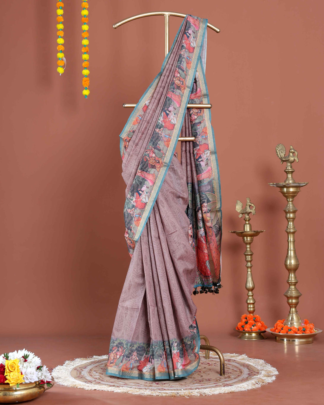 Elegant Semi-Silk Saree with Traditional Border Print - Light Pink
