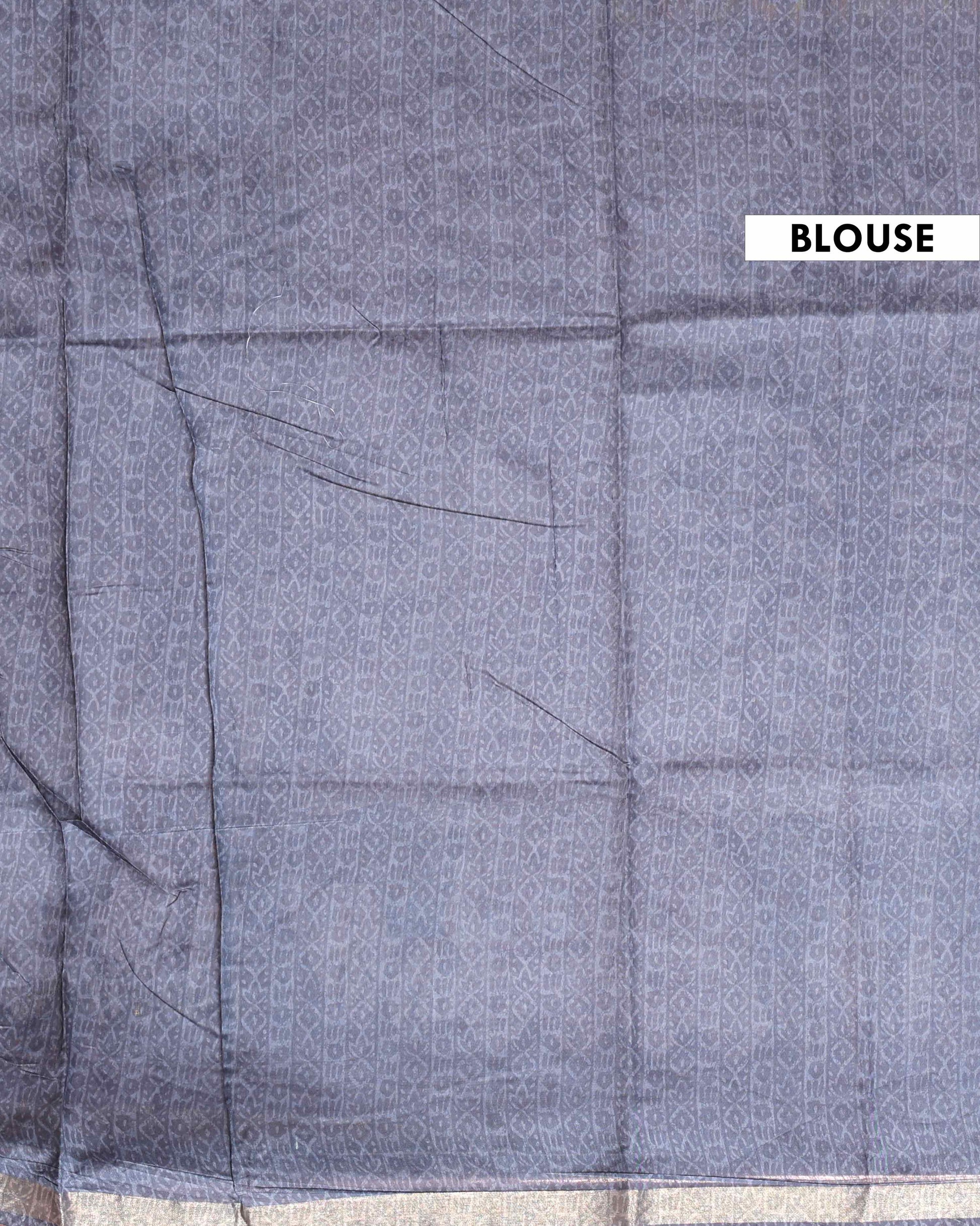 Elegant Semi-Silk Saree with Traditional Printed Design and Geometric Border - Grey-Blouse