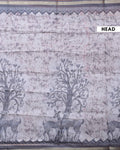 Elegant Semi-Silk Saree with Traditional Printed Design and Geometric Border - Grey-Head