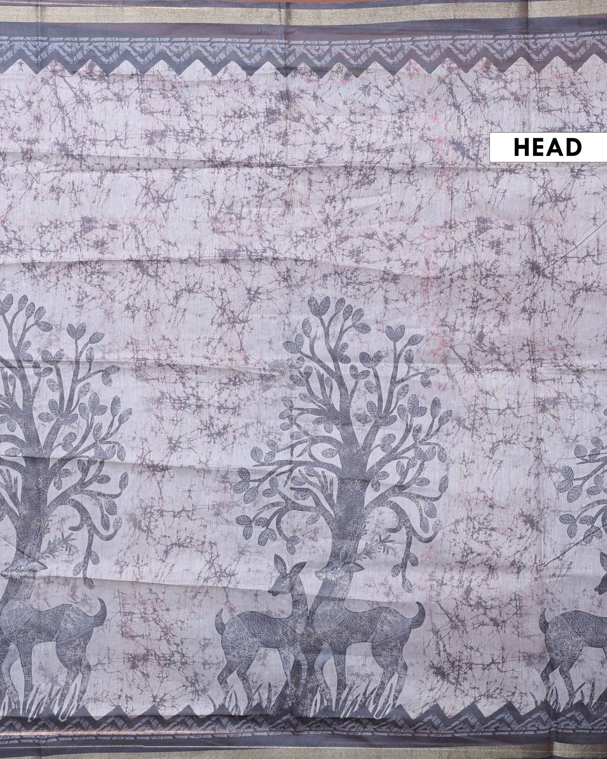 Elegant Semi-Silk Saree with Traditional Printed Design and Geometric Border - Grey-Head
