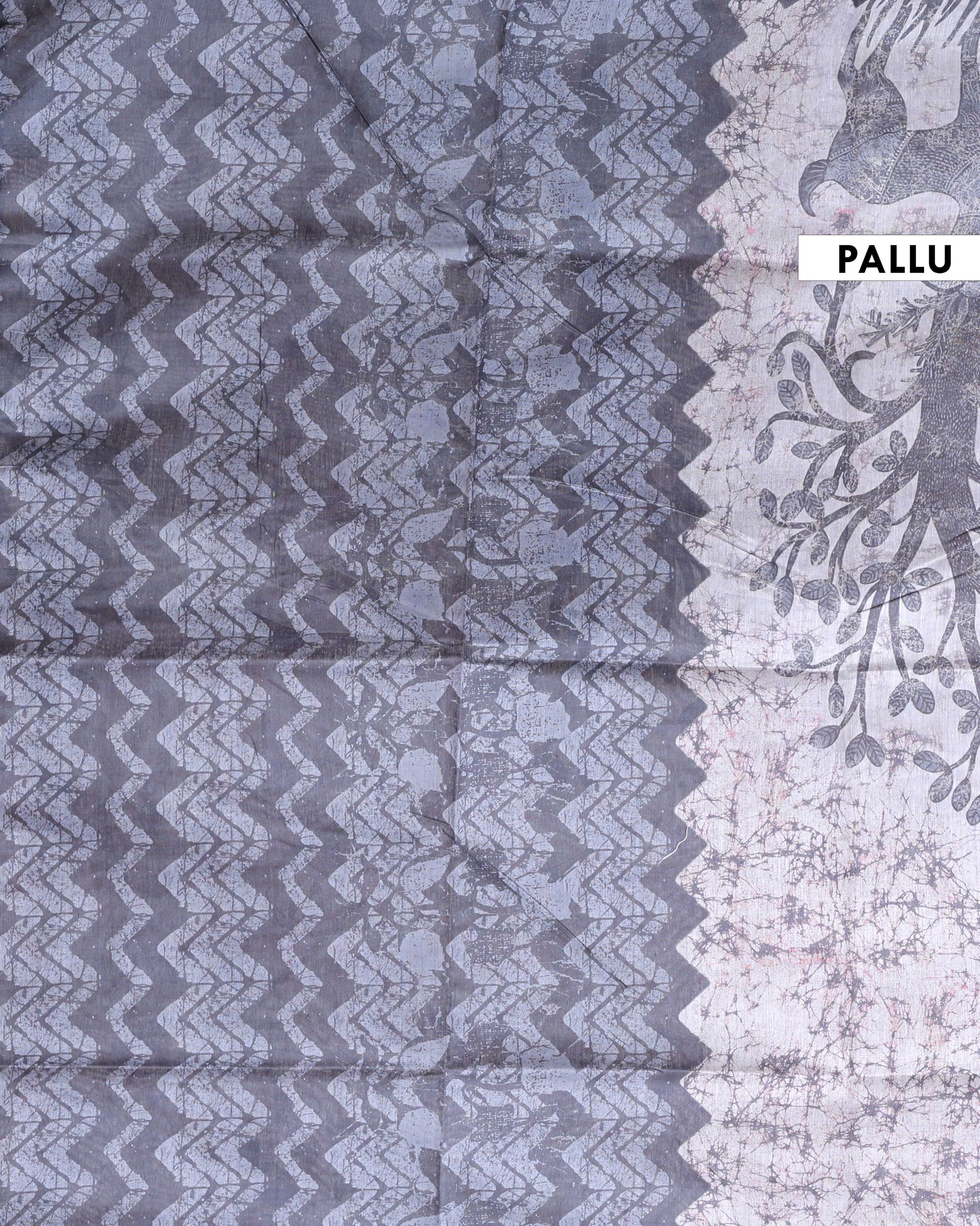 Elegant Semi-Silk Saree with Traditional Printed Design and Geometric Border - Grey-Pallu