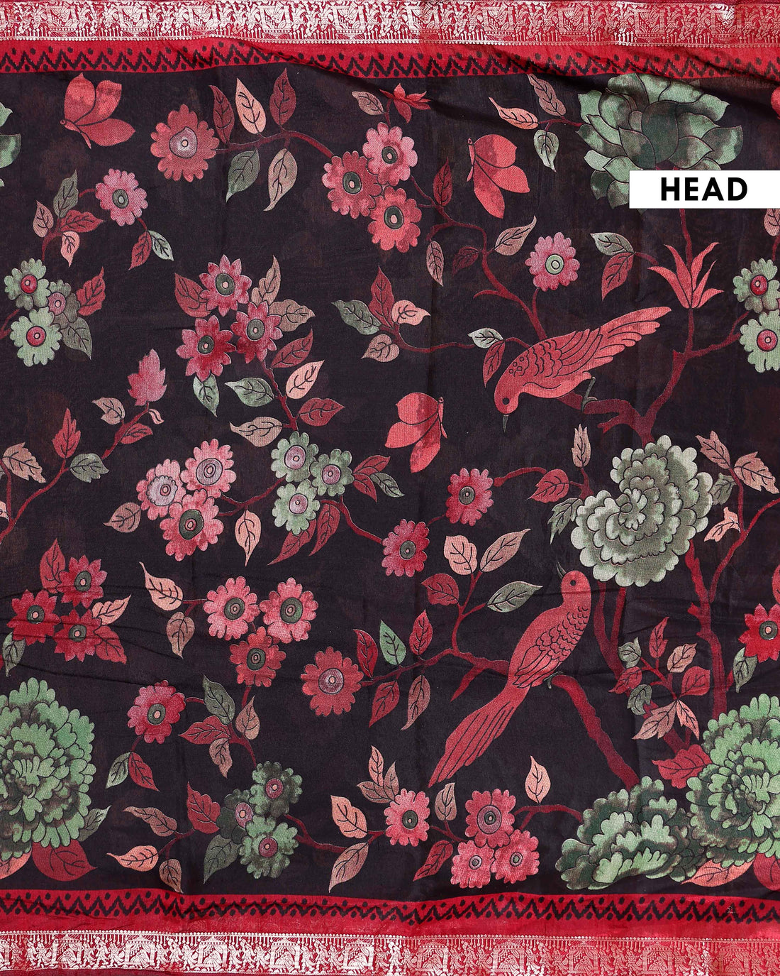 Elegant Semi Chanderi Saree Botanical Motifs and Heritage Art Pallu Design - Dark Brown