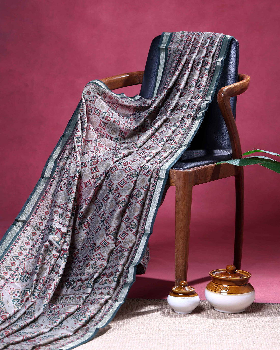 Elegant Semi Chanderi Saree with All-Over Floral Buti Motifs and Traditional Woven Border - Multi