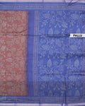 Elegant Semi Chanderi Saree with All-Over Floral Vine Buta Motifs and Intricately Contrast Zari Border  - Blue-Head