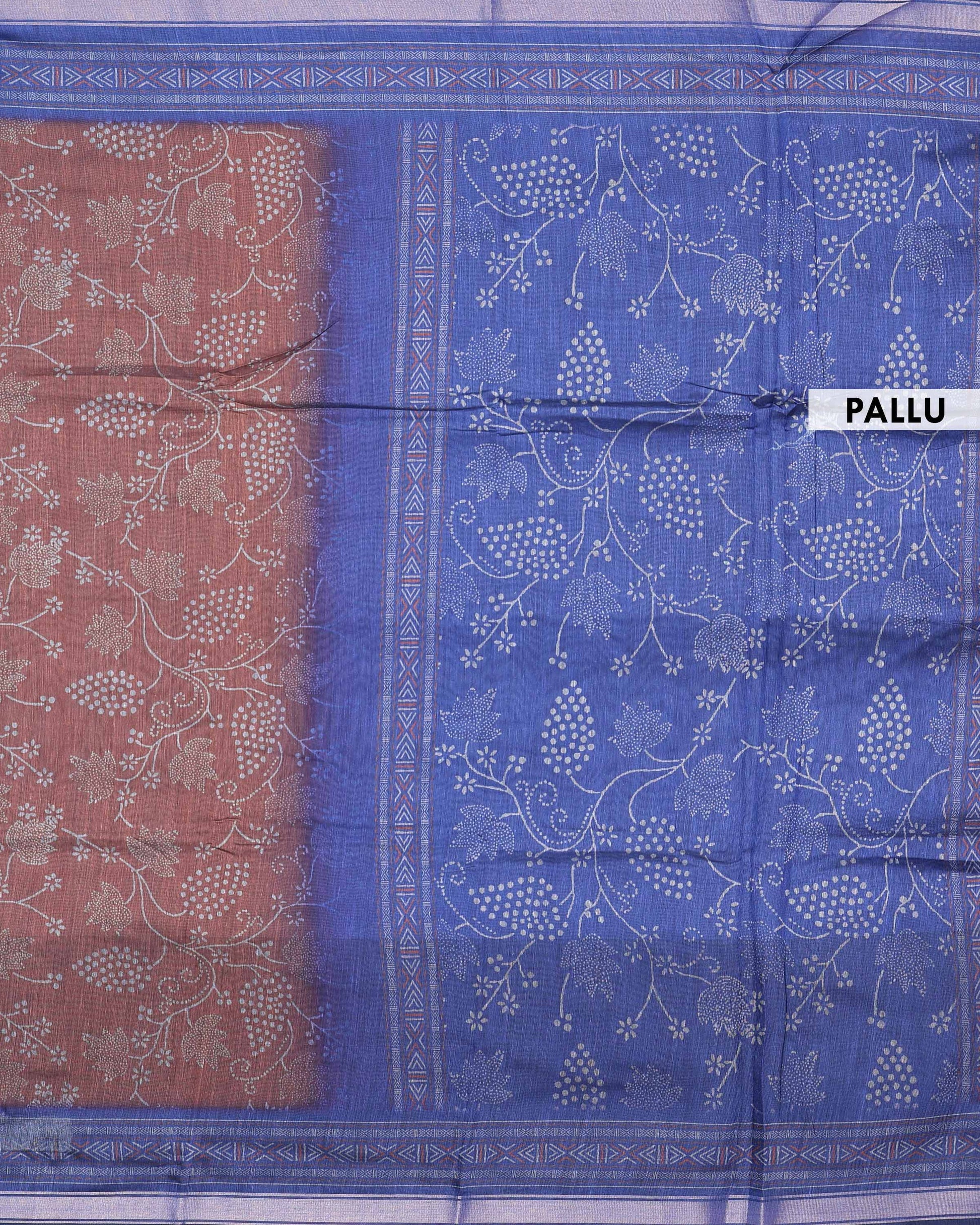 Elegant Semi Chanderi Saree with All-Over Floral Vine Buta Motifs and Intricately Contrast Zari Border  - Blue-Head