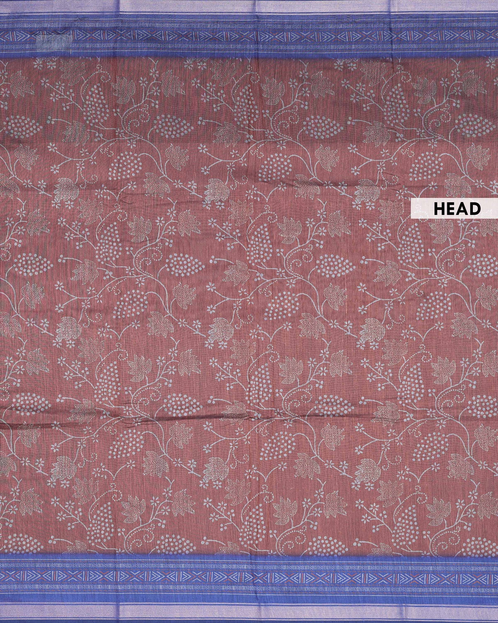 Elegant Semi Chanderi Saree with All-Over Floral Vine Buta Motifs and Intricately Contrast Zari Border  - Coffee Brown-Head